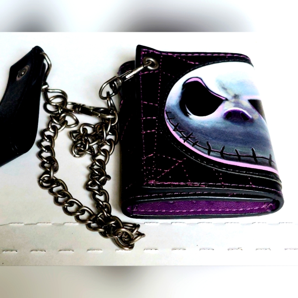 Jack Skellington Nightmare Before Christmas Black & Purple Trifold Chain Wallet